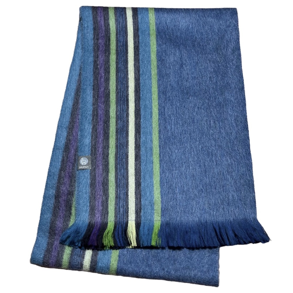 Shupaca Blue Bird Alpaca Blend Striped Fringed Scarf NWOT